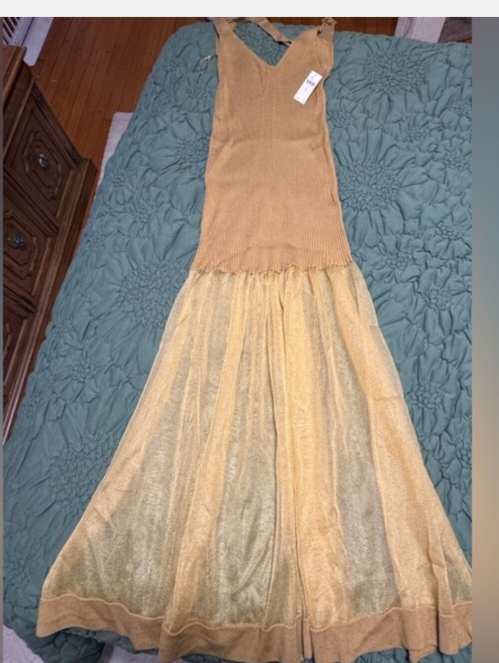 Anthropologie Sheer Panel Gold Sweater Dress Sz M NWT - Picture 5 of 6